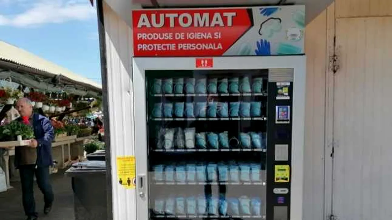 MOBILIZAREA. Primii pași spre o nouă normalitate: A fost montat primul tonomat cu măşti, mănuşi de protecţie şi geluri dezinfectante - VIDEO