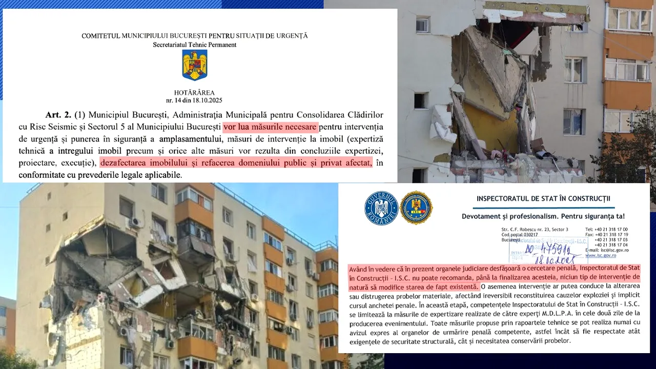Haosul continuă în cazul “Blocului Groazei”. Inspectoratul pentru Situații de Urgență și Inspectoratul de Stat în Construcții se contrazic. Unii vor demolare, alții susțin că se alterează probe și nu pot recomanda “niciun tip de intervenție până la finalizarea anchetei”