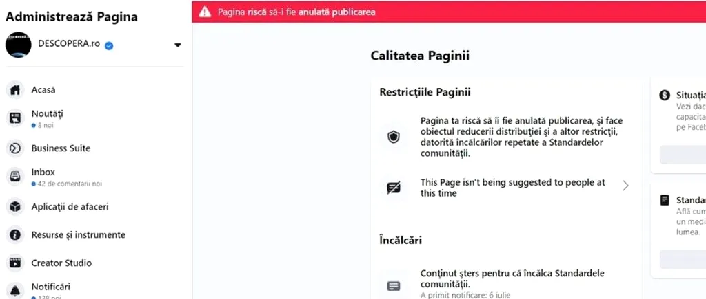 DESCOPERA.ro a fost restricționat pe nedrept de Facebook din cauza unor postări pe subiecte de istorie