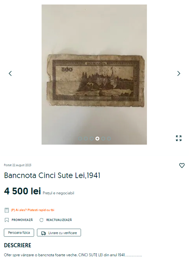 Bancnota românească veche care te poate îmbogăți. Este evaluată la 4.500 de lei acum, în 2023