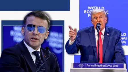 Trump ironizează apariția lui Macron cu ochelari de soare, în timpul discursului de la Davos: „Ce naiba s-a întâmplat?”