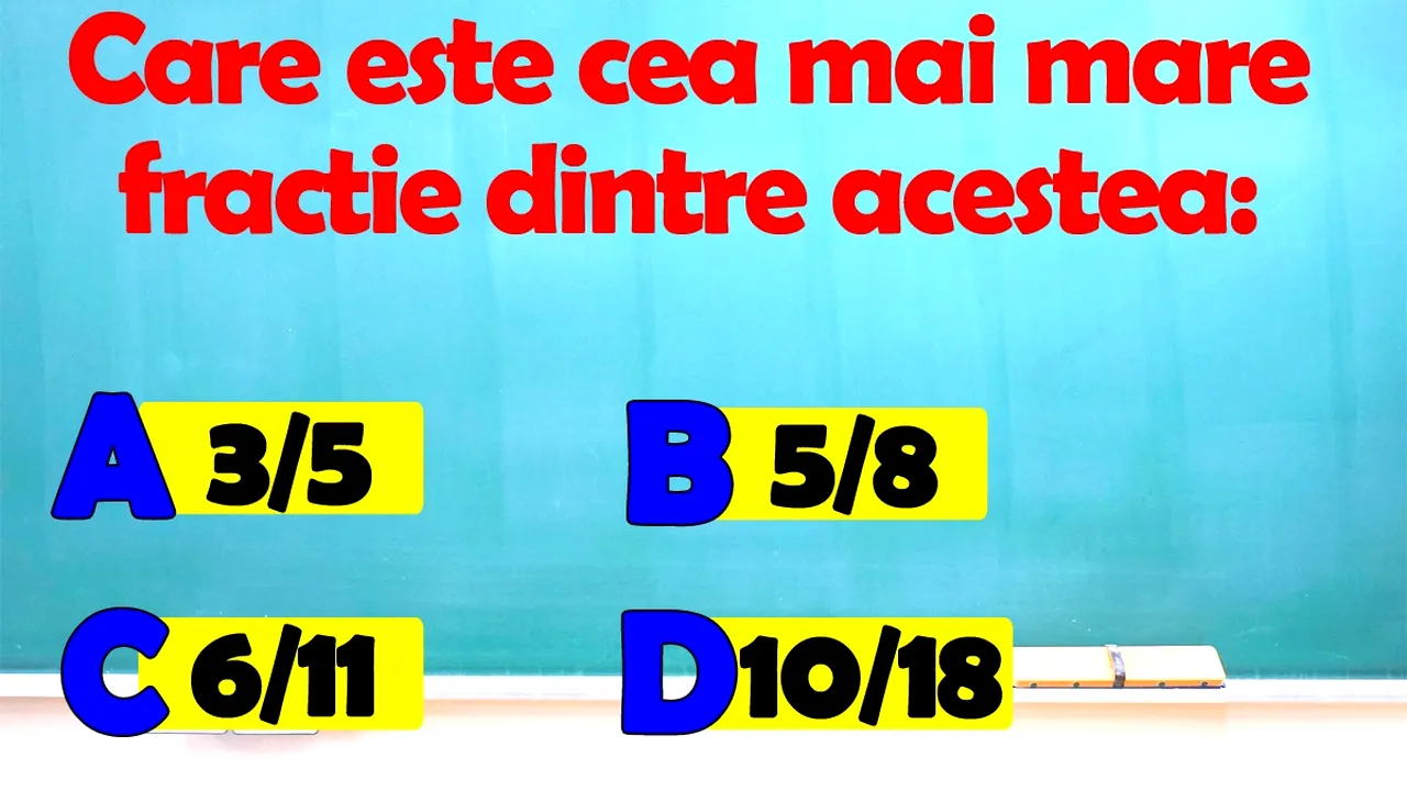 Test IQ pentru matematicieni | Care e cea mai mare fracție: 3/5, 5/8, 6/11 sau 10/18?