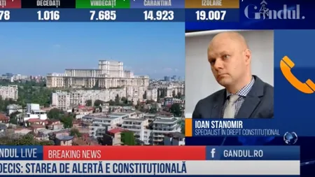 GÂNDUL LIVE. Ioan Stanomir, specialist în Drept Constituțional, despre decizia CCR referitoare la starea de alertă: Măsurile trebuie să fie proporționale cu amenințarea. Statul care are tendințe despotice sau autoritare este un stat inamic al libertăților