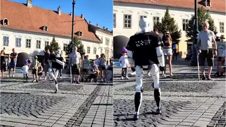 Un robot umanoid, botezat Vasile, a fost filmat în timp ce dansează și se plimbă în Sibiu: „Aș vrea și eu unul acasă, să-mi facă mâncare și curat”