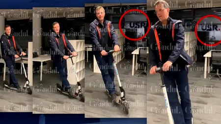 Imagini SENZAȚIONALE cu Ministrul Apărării. Ionuț Moșteanu se plimbă cu trotineta electrică prin sediul USR