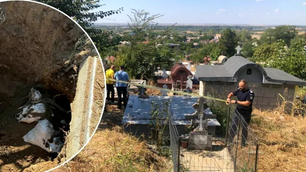 Caz macabru într-un cimitir din Slatina. Muncitorii au găsit saci cu oseminte umane