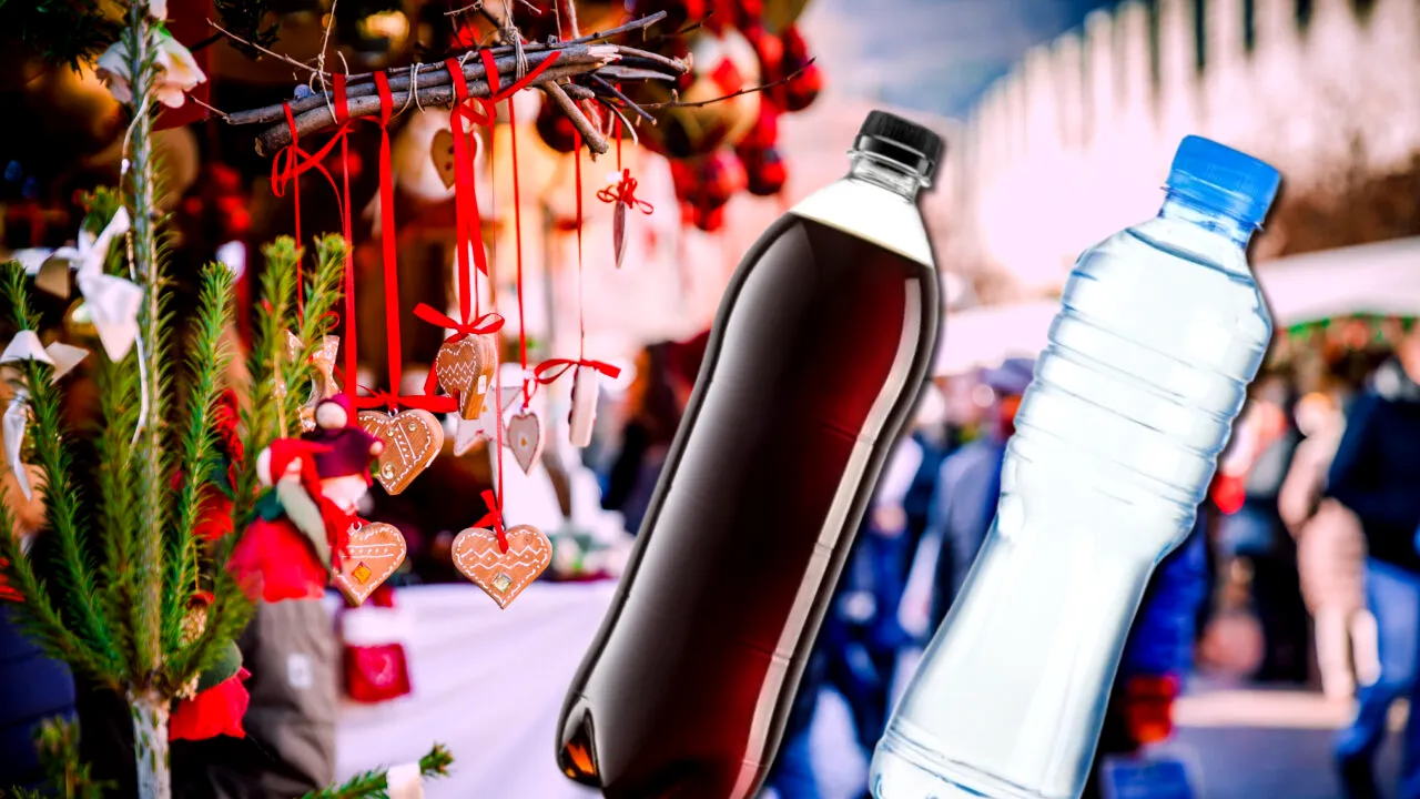Cât a ajuns să coste o sticlă de suc de 0,5 litri, la Târgul de Crăciun din Piața Constituției. Ce preț are o sticlă de apă plată sau minerală