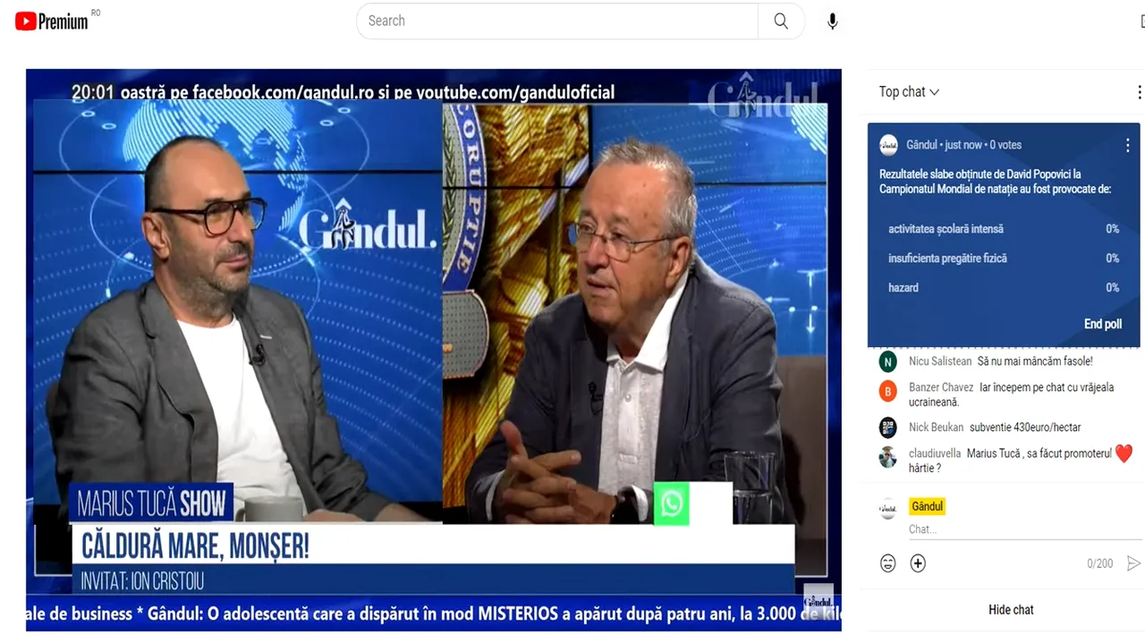 POLL Marius Tucă Show: Ce a provocat rezultatele slabe obținute de David Popovici la Campionatul Mondial de Natație?