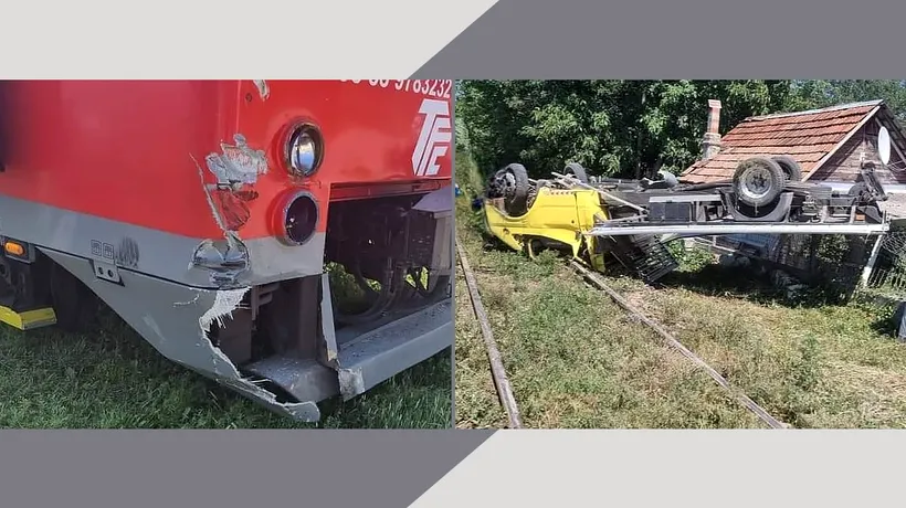 Accident feroviar în Prahova. O dubă a fost ACROȘATĂ de tren. Șoferul a supreviețuit, încarcerat