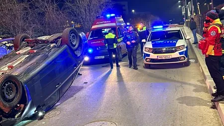 VIDEO | Un șofer s-a răsturnat cu mașina în Pipera
