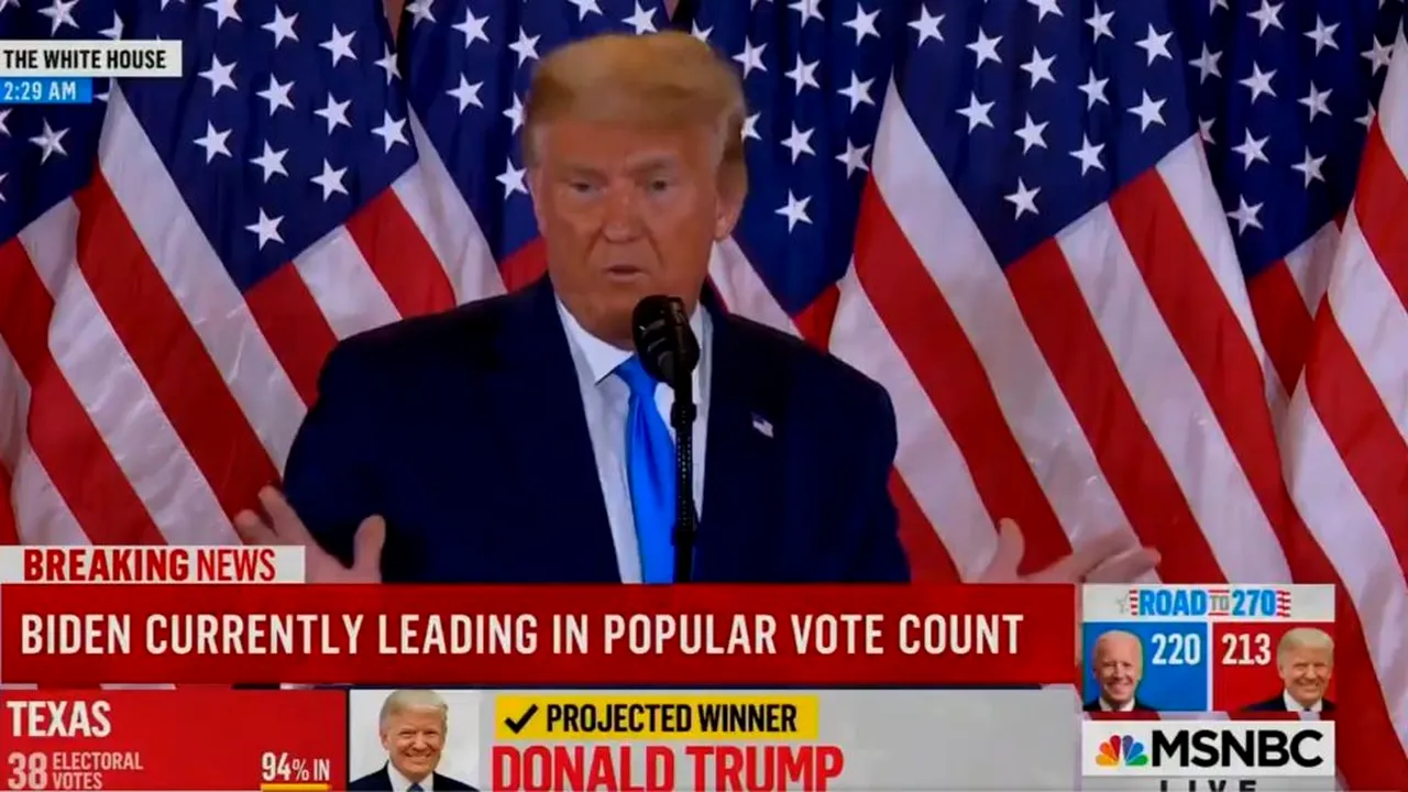 ALEGERI SUA 2020. Război pe față între președinte și mass-media! Patru televiziuni din America i-au oprit microfonul lui Trump în timpul discursului! - VIDEO