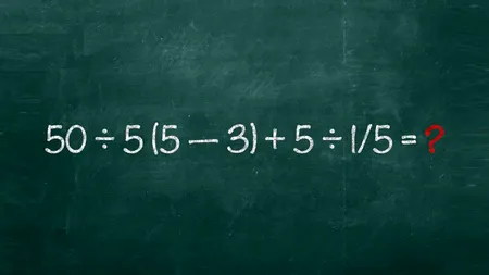 Test de inteligență | Calculați 50:5(5-3)+5:1/5, fără pix sau calculator!