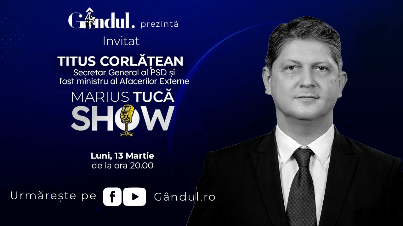 Marius Tucă Show începe luni, 13 martie, de la ora 20.00, LIVE pe gândul.ro