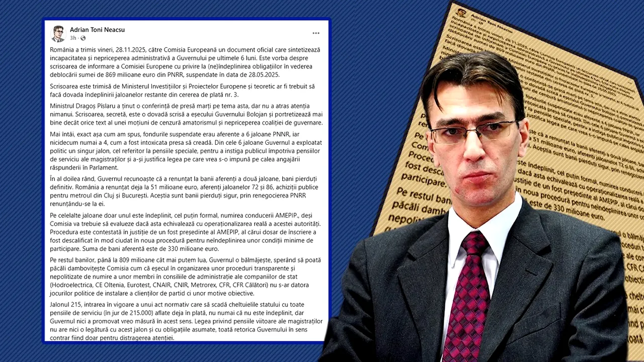 Toni Neacșu: „Scrisoarea trimisă de România către Comisia Europeană sintetizează incapacitatea și nepriceperea administrativă a Guvernului”