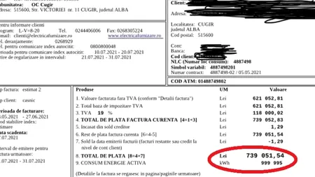 Factură record, în valoare de 739.000 de lei, primită de proprietarul unui apartament din Alba, în care nu locuiește nimeni de peste 20 de ani
