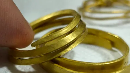 Brățări de aur vechi de trei milenii, descoperite într-o pădure din Gorj, de un detectorist pasionat