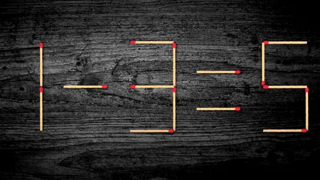 Test IQ cu chibrituri | 1 - 3 = 5 este greșit. Mutați două bețe pentru a corecta egalitatea