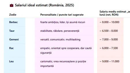 TABEL | Ce salariu ar trebui să primești în România, în 2025, în funcție de zodia ta