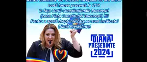 Diana ȘOȘOACĂ își cheamă susținătorii în fața CCR/Miting „Pentru a apăra drepturile care ne sunt încălcate”