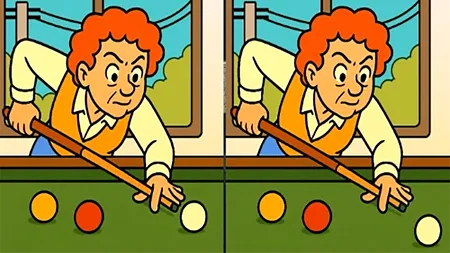 TEST de inteligență | Găsiți 3 diferențe între acești 2 bărbați care joacă biliard