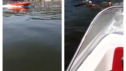 VIDEO | O șalupă a intrat într-un caiac cu patru sportivi, pe Dunăre, la Orșova. Unul dintre tineri a fost rănit ușor
