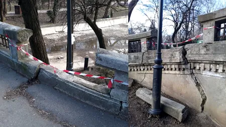 VIDEO | Imaginea neputinței: Nici acum nu a intrat în reparații Podul Mare din Cișmigiu, iar balustrada prăbușită în octombrie zace și în prezent pe jos