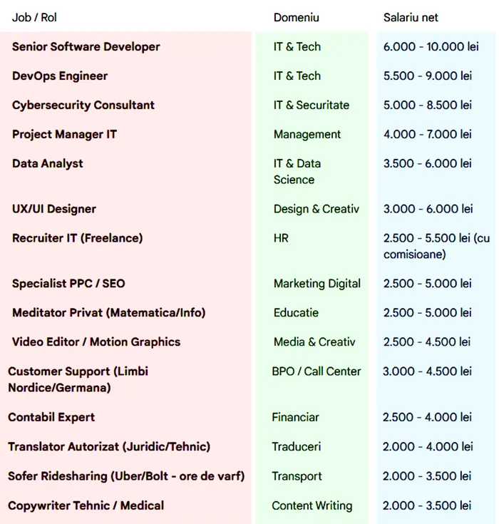 TOP 15 Cele mai bine plătite job-uri part-time din România, în 2026. Ce salariu câștigi pentru fiecare în parte