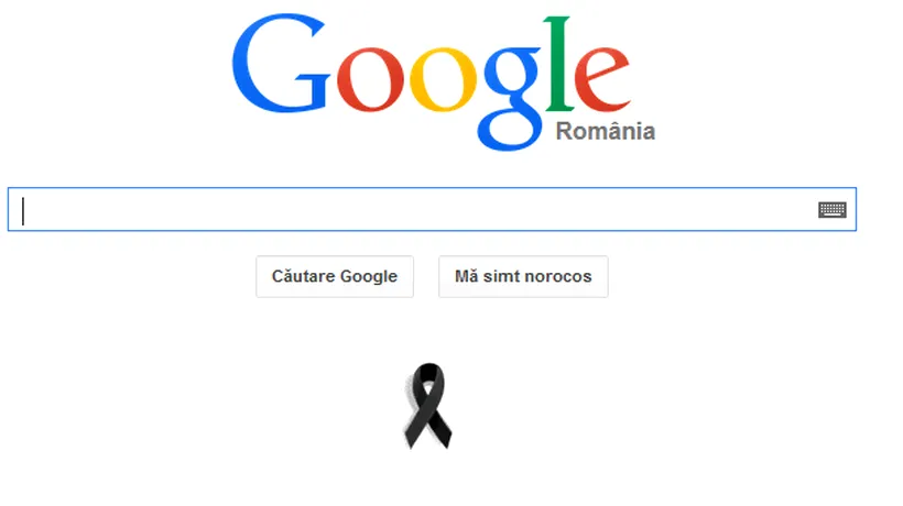 Google România a adăugat o panglică neagră sub logoul său, în memoria victimelor Charlie Hebdo