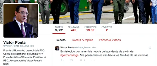 Ponta transmite mesaje în spaniolă, germană și franceză pentru victimele accidentului Germanwings