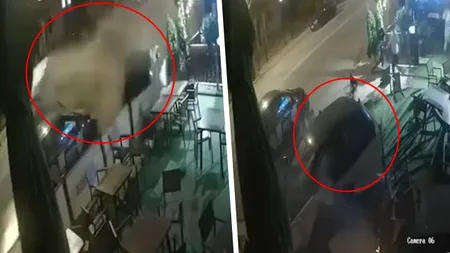 Cursă ca în filme pe străzile din Lugoj. Un șofer beat și fără permis a lovit o mașină care a aterizat pe terasa unui restaurant