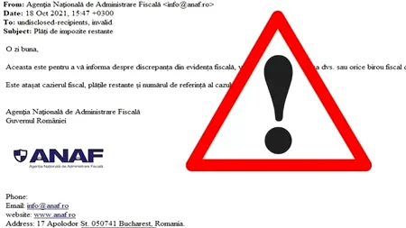 Campanie de emitere de mesaje false în numele ANAF. Avertismentul Agenției pentru contribuabili