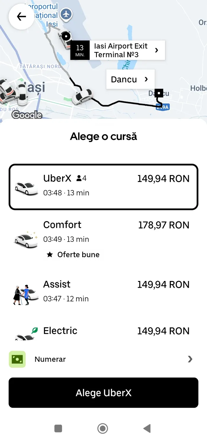 Câți bani i s-au cerut unui client, pentru o cursă Uber de doar 13 minute, până la Aeroportul din Iași. Suma e colosală