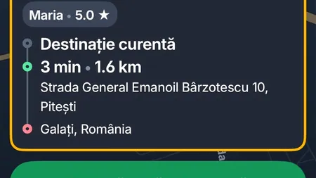 Maria a chemat un BOLT și a mers din Pitești în Galați. Cât a plătit pentru cursa de 5 ore