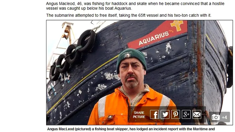 Poveste incredibilă în Marea Nordului. Scoțianul MacLeod susține că a pescuit un submarin rusesc. Dacă îmi dați adresa, o să trimit factura la Moscova
