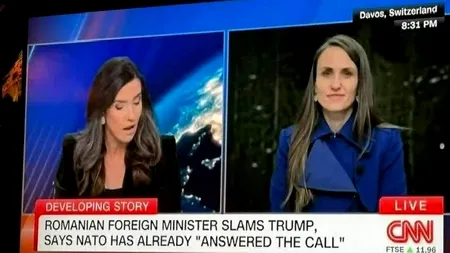 Ce rămâne după participarea României la Davos? Prezența Oanei Țoiu la CNN, cel mai mare dușman mediatic al președintelui Trump. Burtiera din timpul emisiei pare să înfigă și ultimul cui în coșciugul relației România-SUA