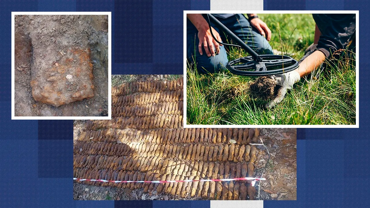 Arsenal descoperit în Argeş. 600 de bombe cu aruncător scoase la suprafaţă de un detector de metale