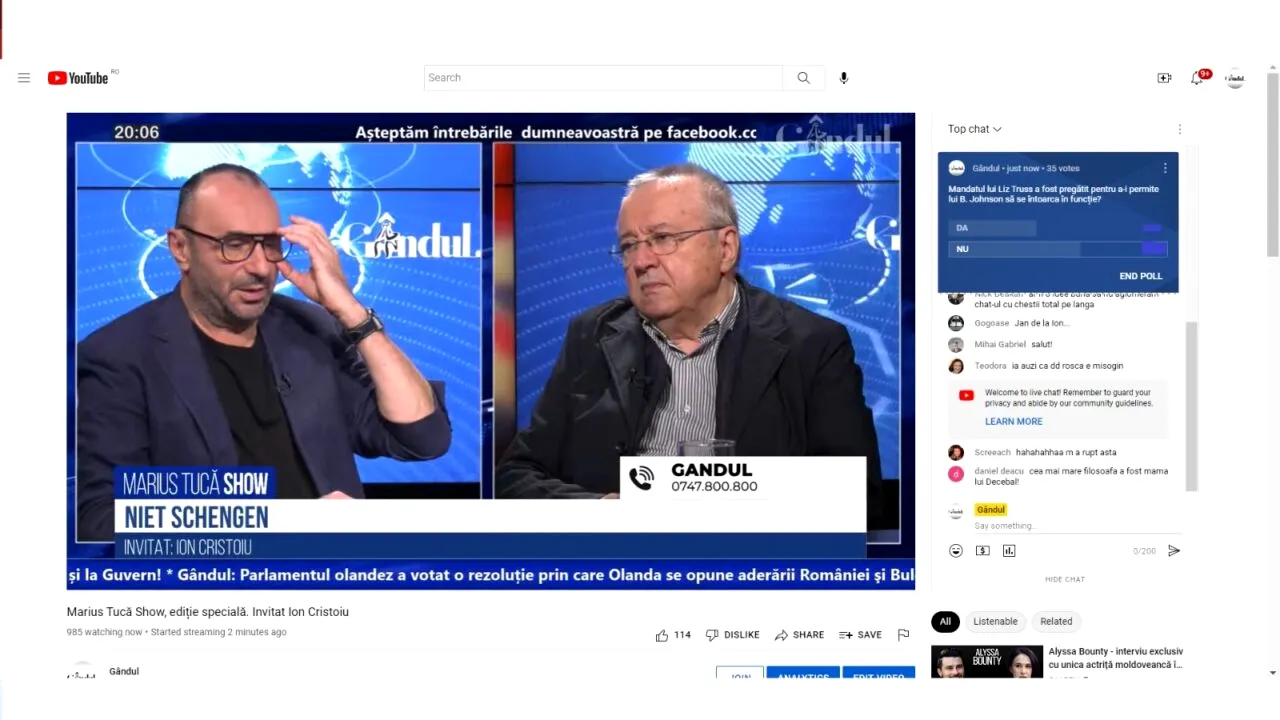 Poll Marius Tucă Show: „Mandatul premierului britanic Liz Truss a fost pregătit pentru a-i permite lui Boris Johnson să se întoarcă în funcție?”