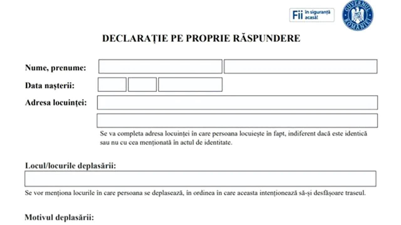 DEPLASARE. Care este răspunsul Poliției Române cu privire la modificarea datei din declarația pe proprie răspundere