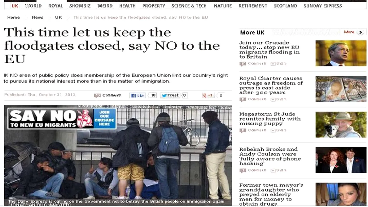 Petiție a Daily Express care îi cere lui Cameron să mențină restricțiile pentru români și bulgari
