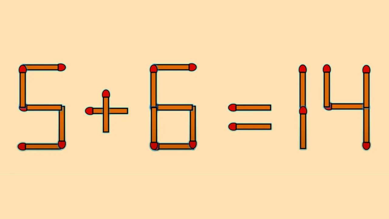 TEST IQ | 5+6=14 este greșit! Corectați egalitatea, mutând un singur băț de chibrit
