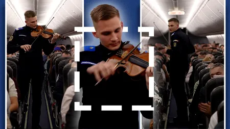 Moment emoționant la 10.000 de metri altitudine, într-un avion Tarom. Imnul României a fost interpretat la vioară de un jandarm