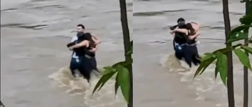 IMAGINI dramatice cu trei tineri luați de ape, într-un râu din Italia. Mașina acestora are număr de România