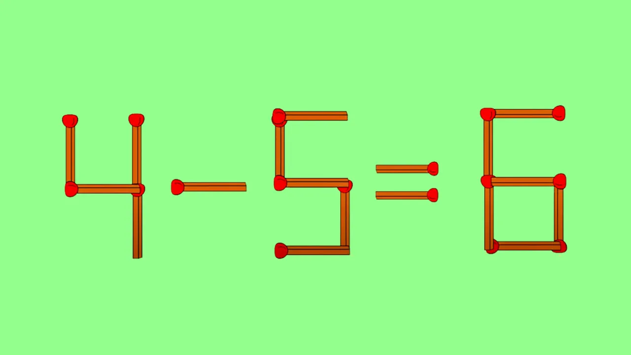 Test IQ cu chibrituri | Mutați un singur băț pentru a corecta 4 - 5 = 6