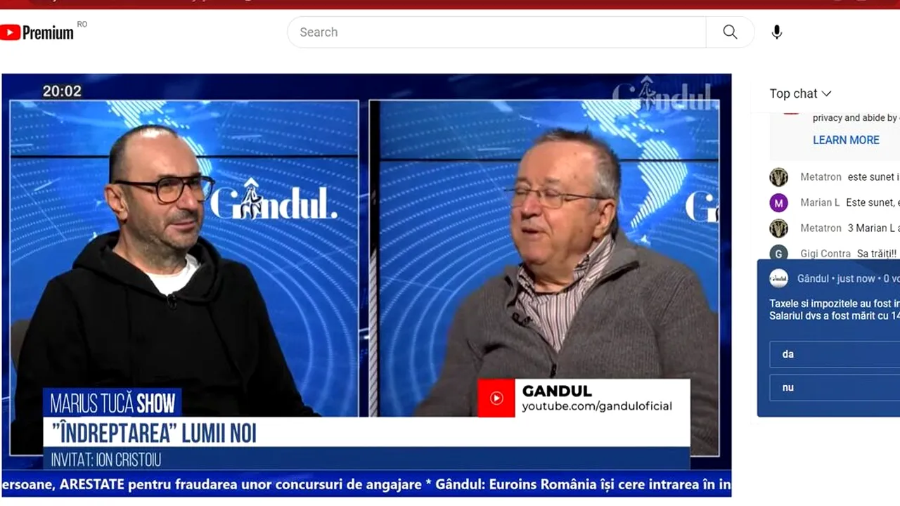 POLL Marius Tucă Show: „Taxele și impozitele au fost indexate cu rata inflației. Salariul dumneavoastră a fost mărit cu 14%?”