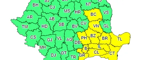 Cod galben de vânt puternic în Bucureşti şi în 10 judeţe. Zonele vizate