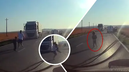 Imagini dramatice surprinse de o cameră de bord. Un copil cade în mijlocul drumului, dintr-o mașină aflată în mers