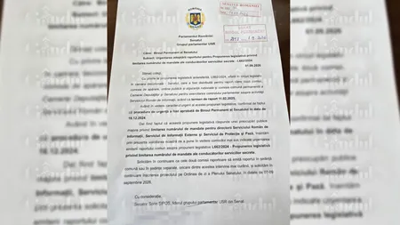 USR scoate de la sertar un proiect de lege prin care propune limitarea numărului de mandate pentru directorii serviciilor secrete. Inițiativa vine în contextul acuzațiilor aduse lui Lucian Pahonțu. Gândul prezintă, în exclusivitate, documentul