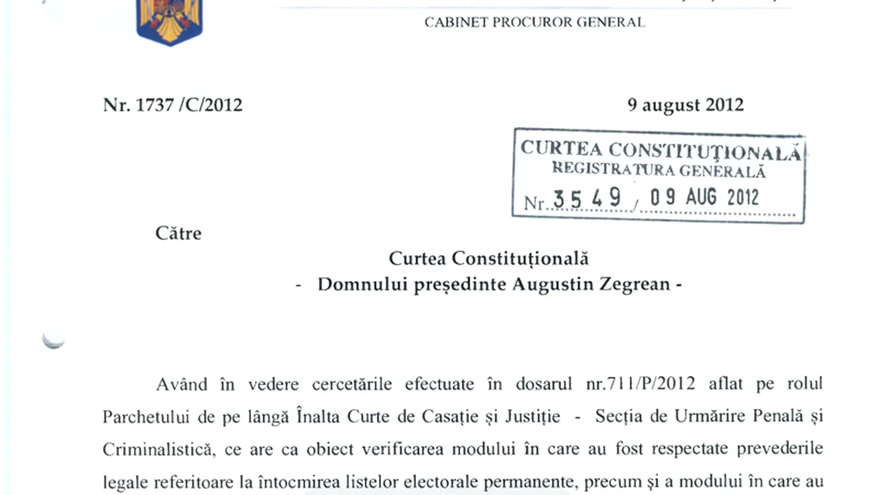 Parchetul General: Am transmis CCR că putem să le punem la dispoziție listele  electorale