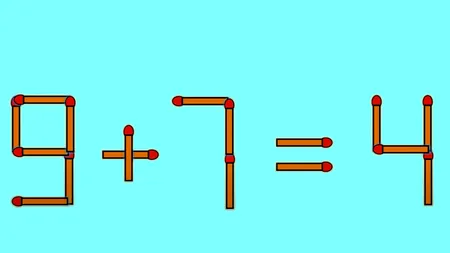 Test de inteligență pentru genii | Corectați 9 + 7 = 4, mutând un singur băț de chibrit 