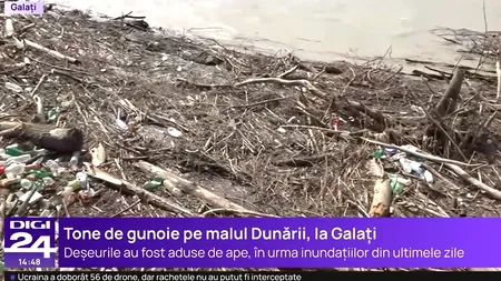 Tone de gunoaie la malul Dunării, la Galați, în urma inundațiilor. Cine trebuie să le adune și ce riscă cei care nu o fac